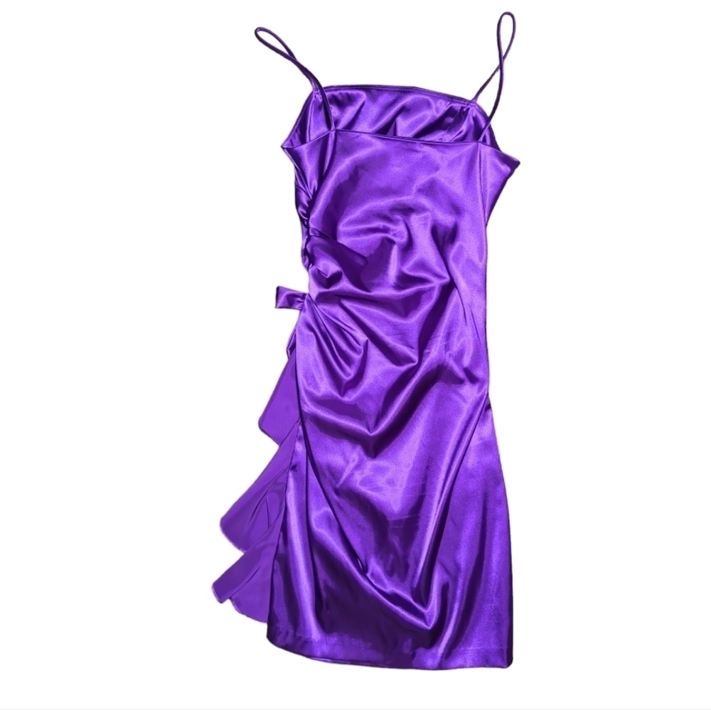 Vintage Blondie Nites Purple Ruched Bow Slip Dress Size 9 Jr / S - Picture 10 of 11